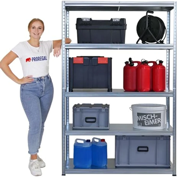 Proregal Schwerlastregal Mega Deal Steel Eagle, Verzinkt, H 180 x B 120 x T 40 cm, 5 Böden, Traglast 130 kg pro Boden, Einfache Steckmontage – Bild 7