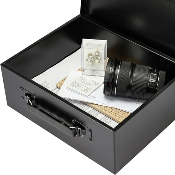 HMF Geldkassette kleiner Tresor mit Elektronikschloss, Dokumentensafe für DIN A4 Dokumente, 32,5 x 25,5 x 12,5 cm, in elegantem Schwarz – Bild 2