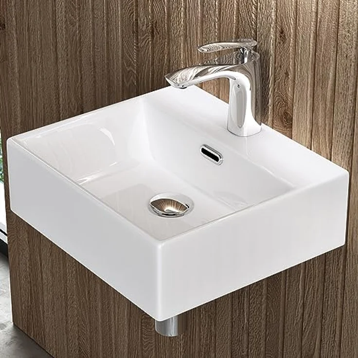 doporro Aufsatzwaschbecken Hängewaschbecken Keramik Waschbecken Handwaschbecken Eckig Waschtisch Waschplatz in weiß glänzend Bad 41x36x13 cm Brüssel201 – Bild 2