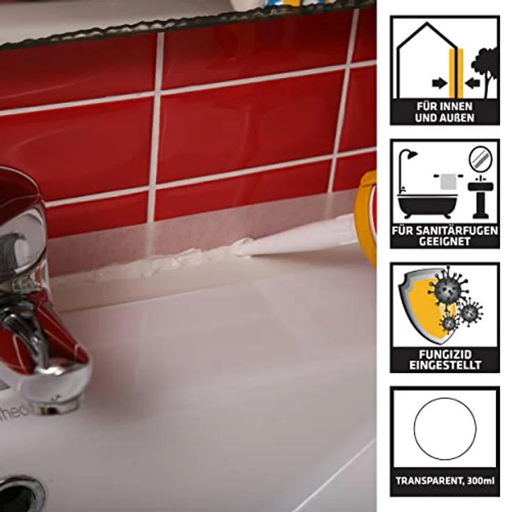 Sika Dichtstoff Sikasil C Transparent - ideal für Sanitär- und Baufugen - nicht korrosiv - geruchsarm - 300 ml – Bild 2