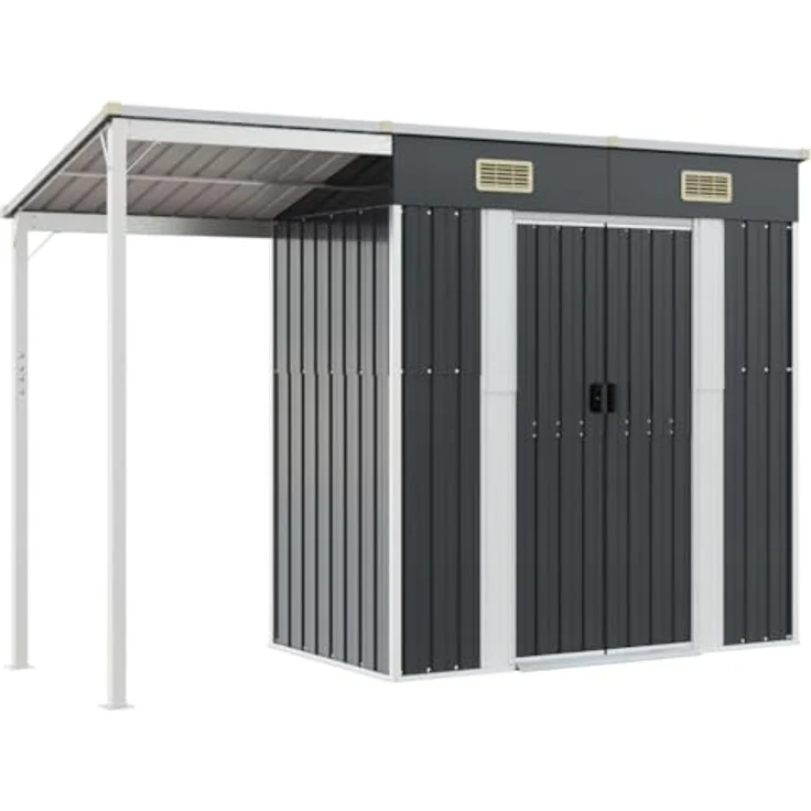 vidaXL Gartenhaus mit Schleppdach Anthrazit 277x110,5x181 cm Stahl – Bild 1
