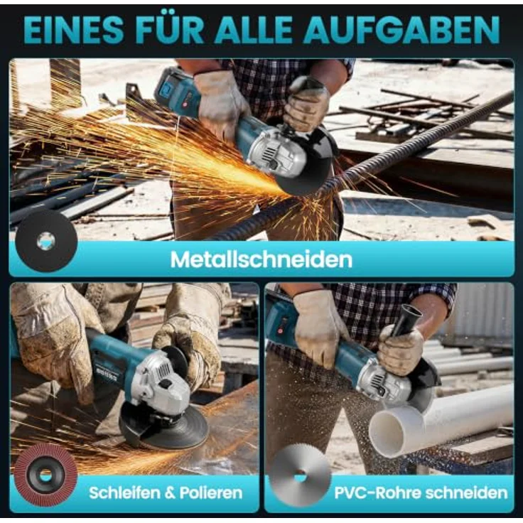 Bundviel Akku-Winkelschleifer 21V, Bürstenloser Motor, max. 12000 U/min, Ø 125mm, inkl. 2×4,0Ah Akku und Ladegerät – Bild 7