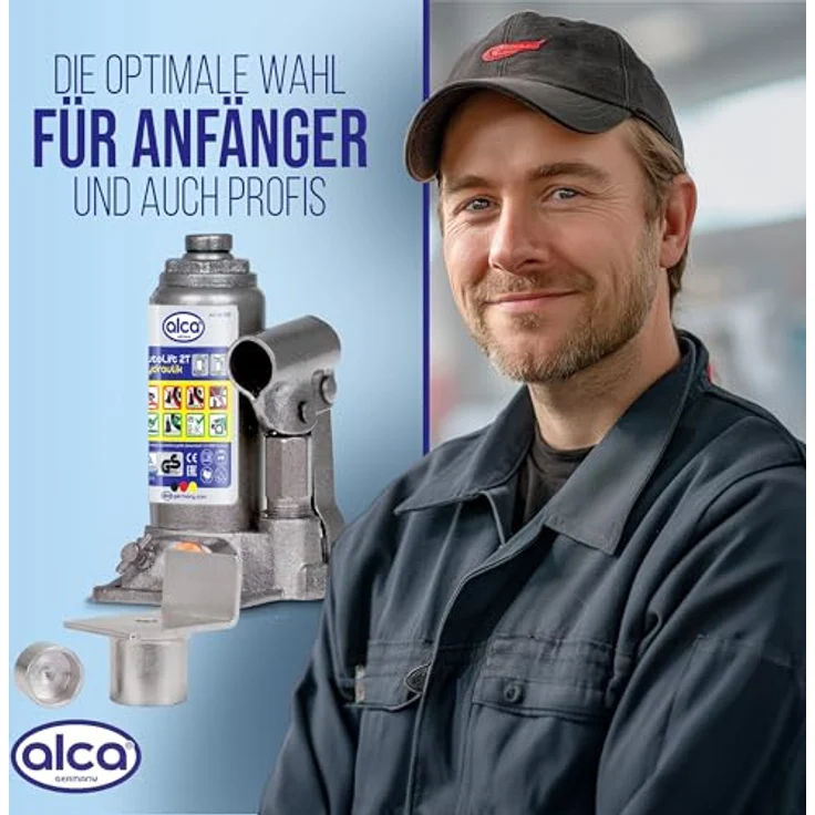 alca® Hydraulischer Wagenheber 2t im Koffer, Stempelwagenheber aus Stahl mit L-Adapter, Hubhöhe 158–308 mm, für PKW, SUV, Caravan, silber-grau – Bild 9