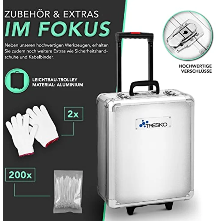 TRESKO 949 tlg Werkzeugkoffer Silber Werkzeugkasten Werkzeugbox Werkzeugkiste Trolley Set – Bild 3