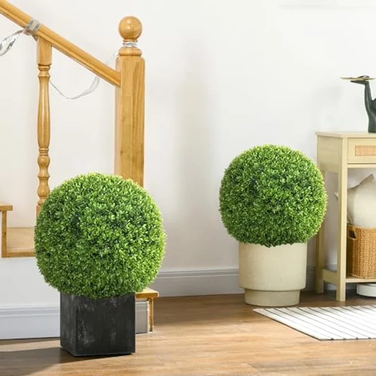 HOMCOM 2er Set künstliche Buchsbaumkugel 40 cm, hochwertige Kunstpflanze für Innen- und Außenbereich, pflegeleicht und realistisch – Bild 2