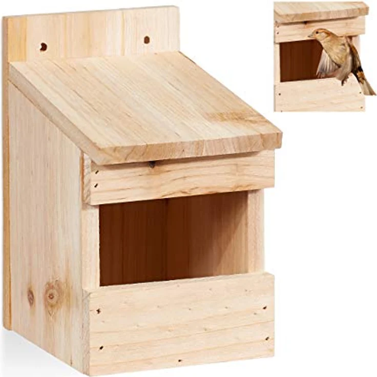 Relaxdays Halbhöhle Nistkasten, Vogelkasten zum Aufhängen, unbehandeltes Holz, Amsel, Flugloch, 20 x 12 x 15,5 cm, natur – Bild 1