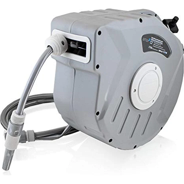 Bituxx Wand Wasser Schlauchtrommel Automatik, Schlauchaufroller für 20 m Wasserschlauch mit Multi Schlauchpistole und verschiedenen Wasserstrahl Einstellungen – Bild 3