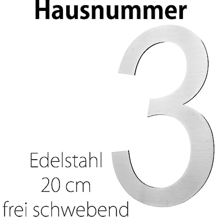 V2Aox Edelstahl Hausnummer 3, 20 cm groß, gebürstetes 2D Design, geeignet für Outdoor Einsatz, inklusive Montagezubehör – Bild 2