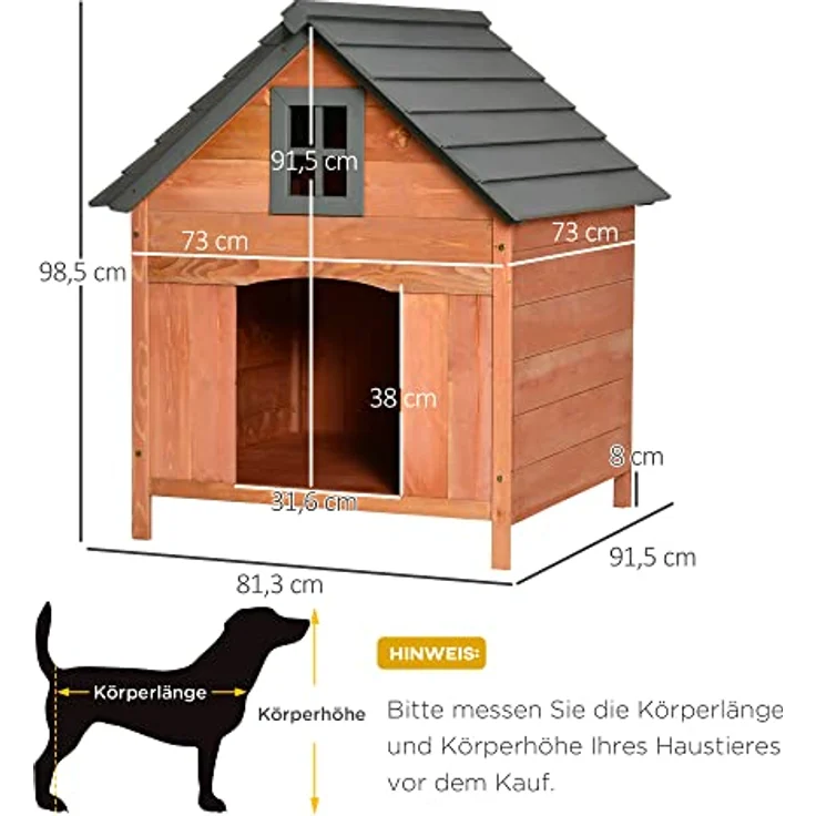 Pawhut Hundehütte Outdoor Hundehaus Hundehöhle aus Holz Winterfest für mittelgroße Hunde Natur 81,3 x 91,5 x 98,5 cm – Bild 3