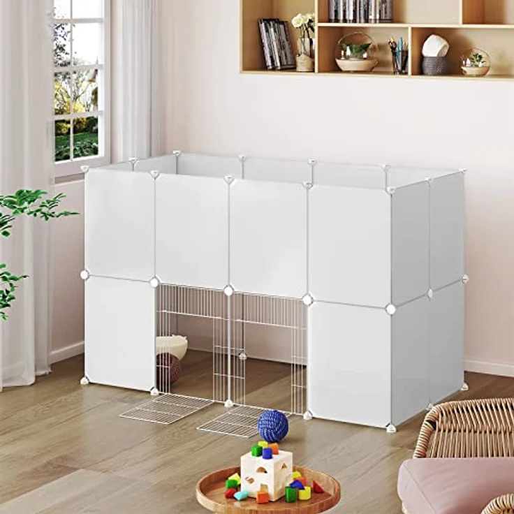 EUGAD Freilaufgehege für Kleintiere aus Kunststoff, Freigehege mit 12 Platten DIY, Kaninchen Hasen Welpen Meerschweinchen Gehege, rutschfestes Kleintiergehege für drinnen, BHT 145x95x75cm – Bild 3