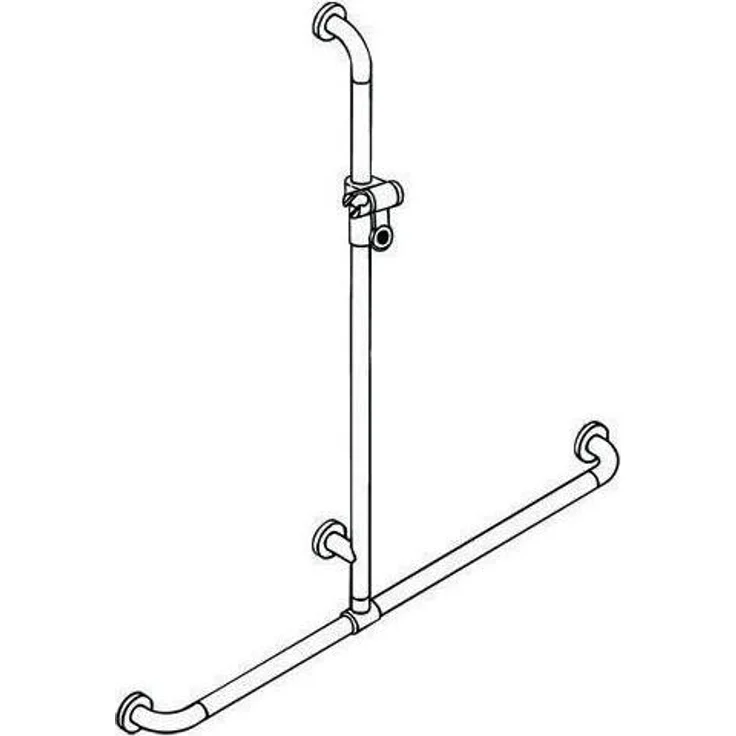 HEWI 801.35.410 Duschhandlauf, 1100 mm mit verschiebbarer Brausehalterstange, korrosionsgeschützter Stahlkern, ideal für Einhängesitze und Duschen