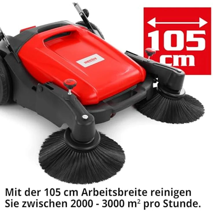 Hecht Handkehrmaschine 8105, 105 cm Arbeitsbreite, 2 x Ø 350 mm Bürsten, 48L Behälter, 3800 qm/h Flächenleistung, ergonomischer Führungsholm – Bild 2
