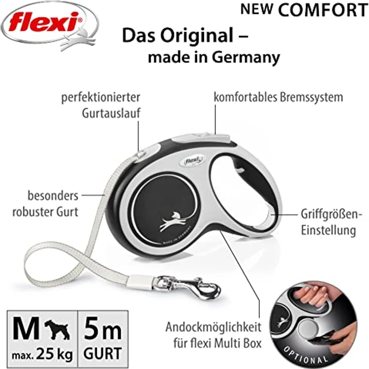 flexi - Rollschnur New Comfort Band - 5 Meter Läng, für Hunden bis 25 kg - Schwarz - 1 Stück – Bild 2