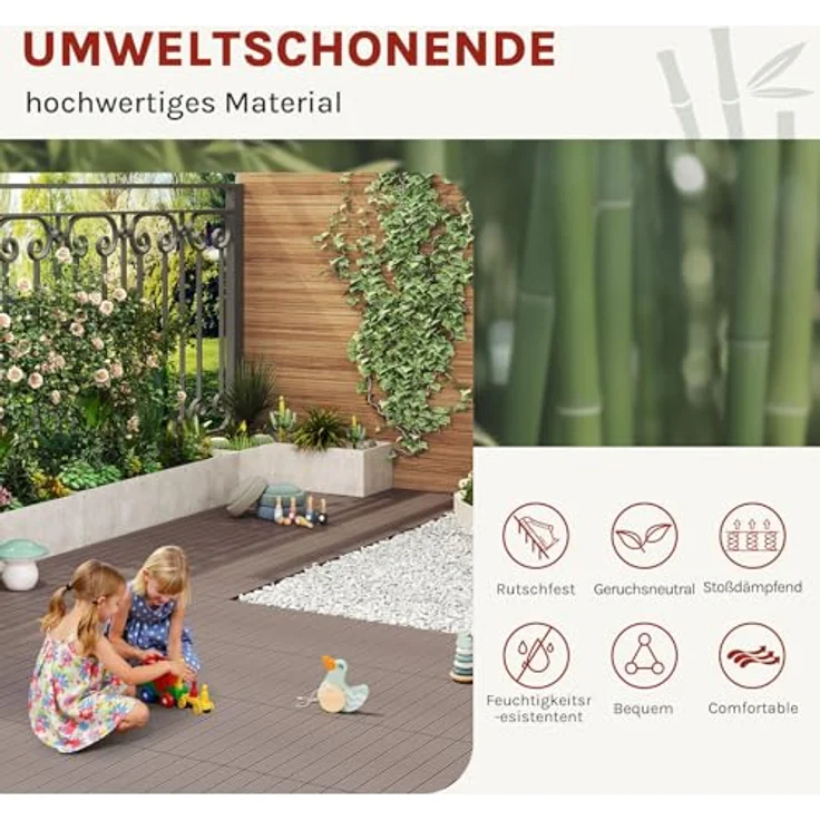 12er-Set WPC Terrassenfliese mit Klicksystem braun – Bild 4