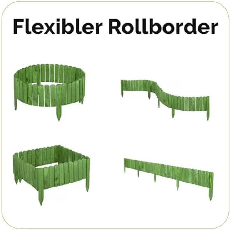 Garronda Beeteinfassung Holz Rollzaun Holzzaun 200 x 8 cm imprägniert Flexibler Rollborder Rasenkante Palisade Gartenzaun Umzäunung für Garten GD-0046 (Darkgrün, Höhe: 8 cm) - Imprägniertes Holz, wetter- und schädlingsbeständig, flexibler Drahtverbinder – Bild 2