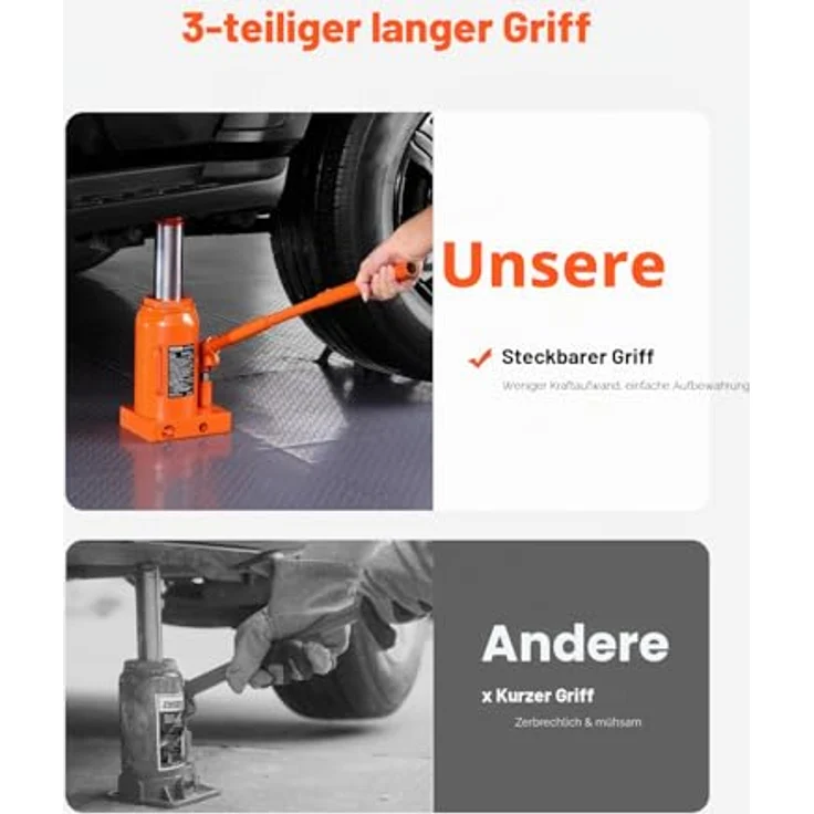 VEVOR hydraulischer Wagenheber 30 t, Stempelwagenheber mit 285-475 mm Hubbereich und 3-teiligem Griff für Auto, Pickup, LKW und Wohnmobil – Bild 4