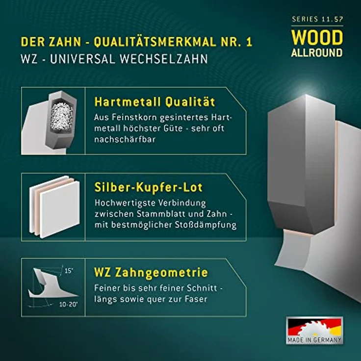 Bayerwald - HM Kreissägeblatt - Ø 165 x 1.8 x 20 | Z=36 WZ | Serie 11.57 - geringe Schnittbreite, ideal für Akku-Kreissägen – Bild 5