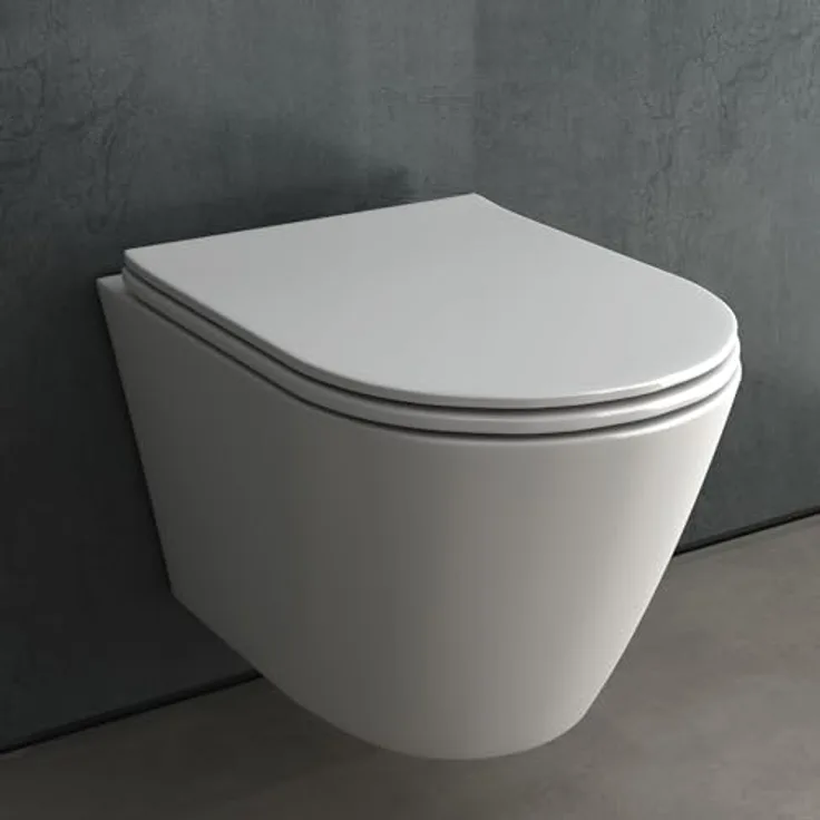 Alpenberger Hänge WC für Bad und Gäste WC | Spülrandlos mit Softclose WC Sitz | Keramik mit Nano-Beschichtung, Weiß - Preisvergleich