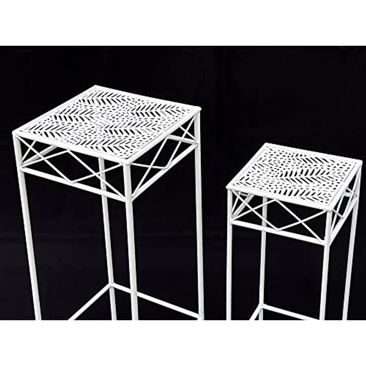 DanDiBo Blumenständer 2er Set, Weiß Metall, Eckig Beistelltisch für Pflanzen und Kräuter – Bild 6