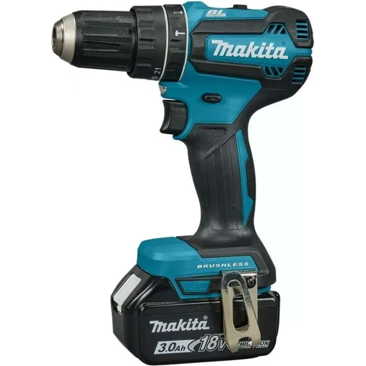 Makita DHP485SFJ, 18V Akku-Schlagbohrschrauber mit 2x 3,0 Ah Li-Ion Akku, Ladegerät und bürstenlosem Motor, XPT-Technologie