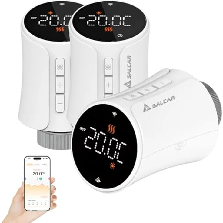 SALCAR Smart Heizkörperthermostat TRV706W, 3er Set WiFi Thermostat, kompatibel mit Amazon Alexa & Google Home, programmierbar, 9x AA-Batterien, Heizungssteuerung mit Energiesparfunktion – Bild 1