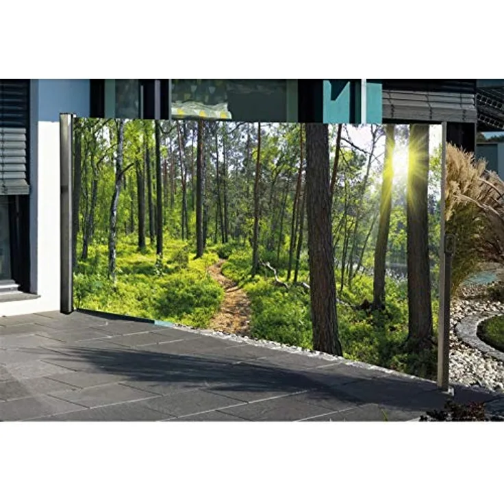 Seitenmarkise mit Fotodruck WALD, Sichtschutz, Windschutz