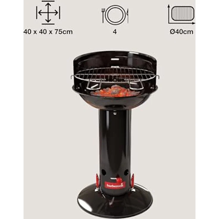 Barbecook Holzkohlegrill Säulengrill Stand-Grill rund 75 cm, schwarz, 41,1x41,1x75,5 cm – Bild 4