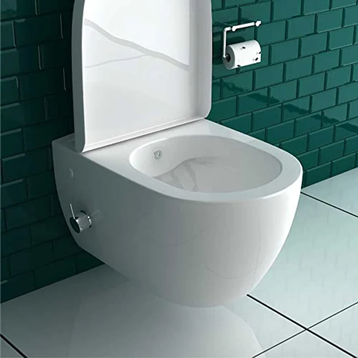 Alpenberger Toilette | WC mit Bidet Funktion | Hänge WC Spülrandlos | WC Sitz mit Absenkautomatik | Taharet WC | Dusch WC Set für Intimdusche | Klo mit Armatur | Wand WC Passend Geberit (7150 U) – Bild 5