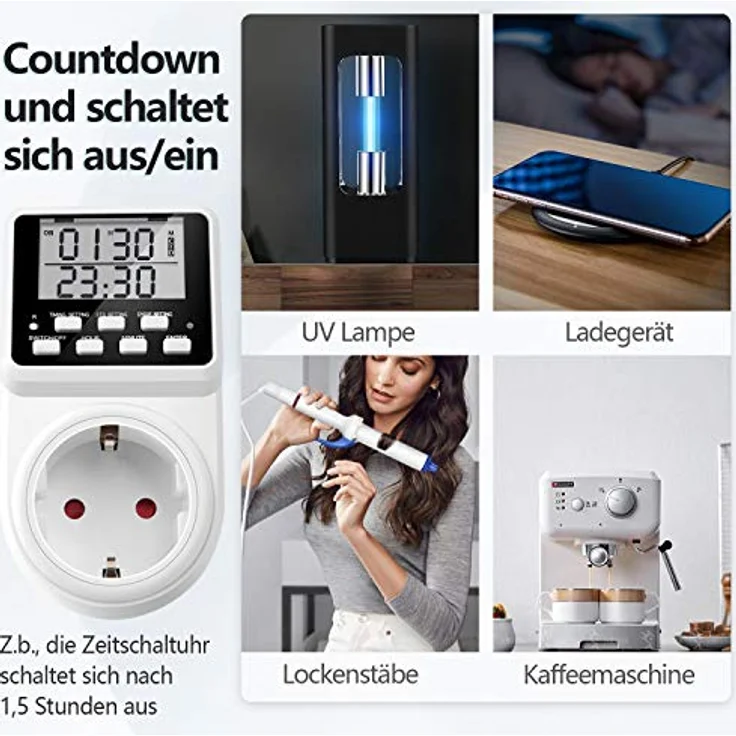 NOVKIT Intervall Digitale Zeitschaltuhr Steckdose, unendlicher Zyklus, 3 Schaltprogramme, Countdown-Funktion für Innen (230V / 16A / 3600W) – Bild 5