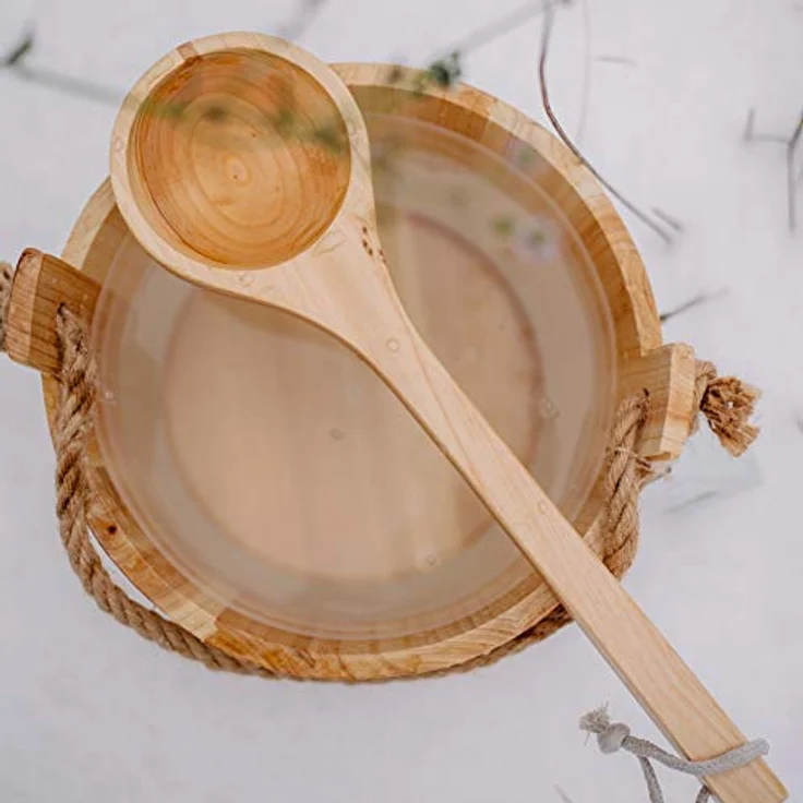Croll & Denecke Saunakübel aus Kiefernholz, Durchmesser 28 cm, mit wasserdichtem Kunststoffeinsatz und Naturkordel, 3 Liter Fassungsvermögen – Bild 4