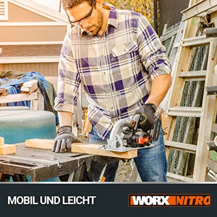 WORX NITRO WX520.9 Akku-Kreissäge – 190mm Schneideblatt – leistungsstarke bürstenloser Motor – 6100 U/min – max. Schnitttiefe 65mm (90°) – 0-57° Schrägschnitt – ohne Akku & Ladegerät – Bild 5