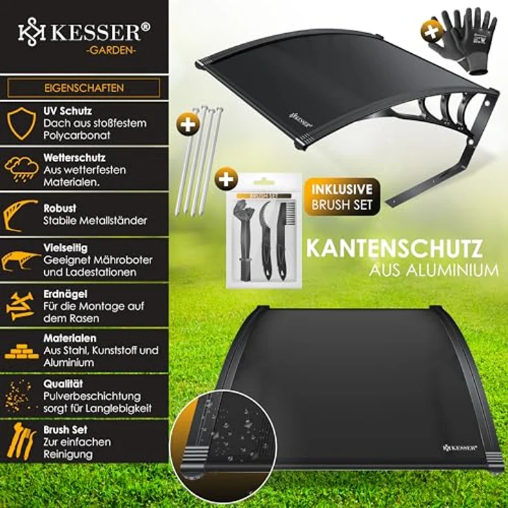 KESSER Mähroboter Garage Dach Carport Überdachung für Mähroboter Rasenmäher Rasenroboter Automower Garten Witterungsbeständig Mährobotergarage inkl. Montagematerial,  Maße 82 x 103 x 47 cm Schwarz - Preisvergleich – Bild 2
