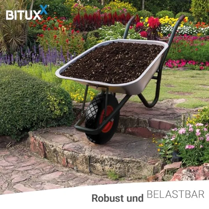 BITUXX® Schubkarre 100L, verzinkte Schiebkarre mit maximaler Zuladung von 250 kg, PU Rad 4.80/4.00-8, schwarz – Bild 3