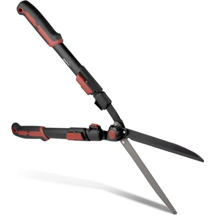 siwitec Teleskop-Heckenschere, Gartenschneider mit Aluminiumgriffen, 67,5 - 80 cm, schwarz-rot, leicht, SK-5 Kohlenstoffstahlklinge