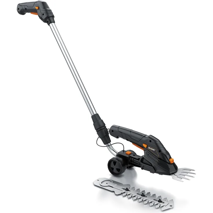 Brandson Akku Heckenschere mit Teleskopstiel 90-130 cm, elektrische Grasschere mit Rädern, ergonomischem Griff und 2000 mAh Akku