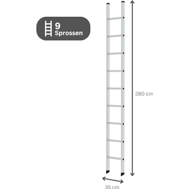 PROREGAL Sprossen-Anlegeleiter 350mm breit ohne Traverse | 9 Sprossen, hohe Sicherheit, Trittfest & Rutschsicher, langlebig - Preisvergleich – Bild 2