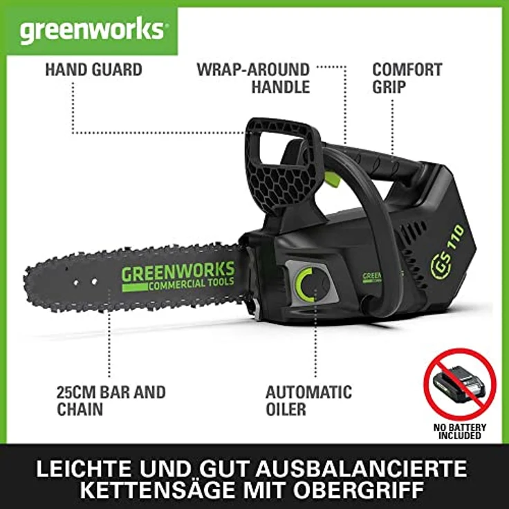 Greenworks 40V Akku-Kettensäge 25cm mit Top Handle bürstenloser Motor (ohne Akku und Ladegerät) - 2003807 - nur zugelassen für gewerbliche Anwender mit Spezialausbildung – Bild 2