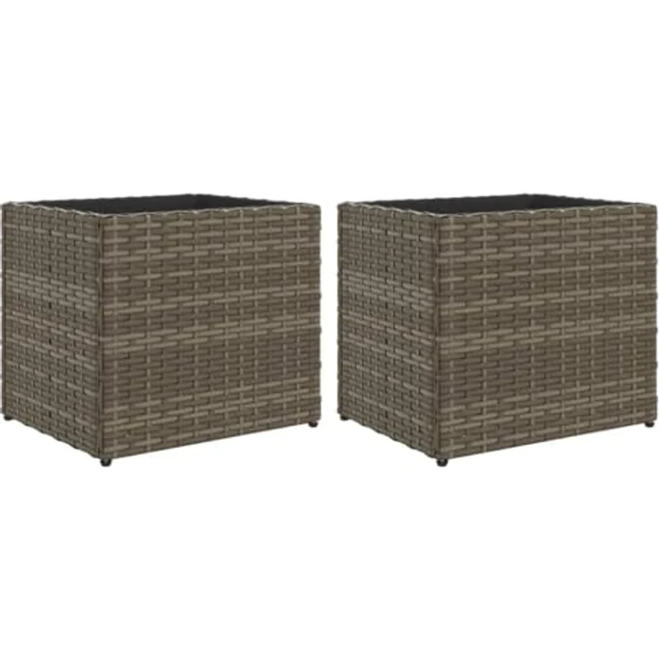 vidaXL Pflanzkübel 2 STK. Grau 36x30x32 cm Polyrattan mit langlebigem PE-Rattan-Material – Bild 1