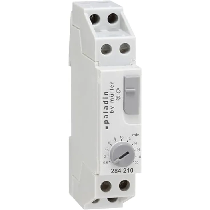 Paladin Treppenlichtzeitschalter, elektronische Zeitschaltuhr mit 3- und 4-Leiteranschluss, einstellbare Zeitverzögerung 30s-20min, Schaltkontakt 230V/16A, kompakt und IP20, für Innenräume