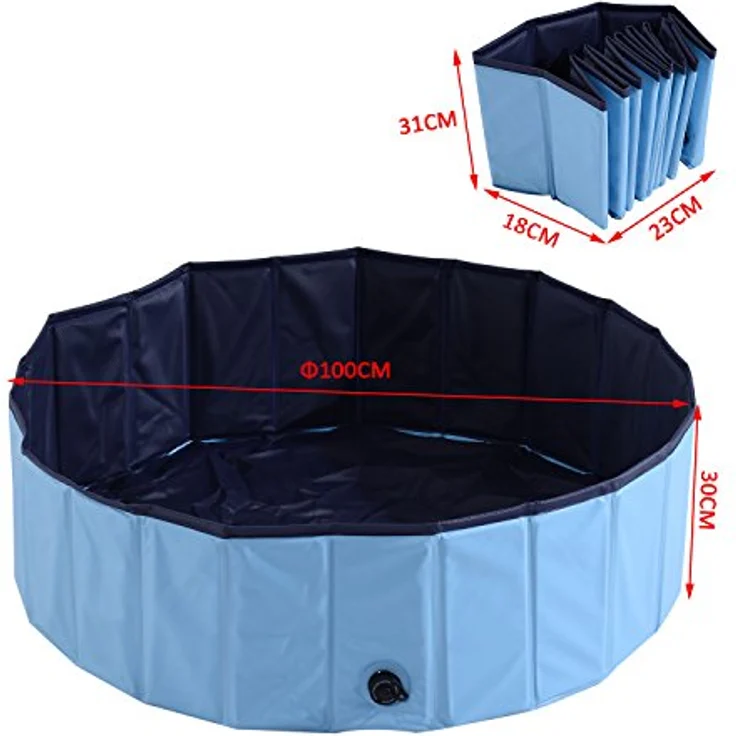 PawHut Hundepool Planschbecken Schwimmbecken Schwimmbad Hundebad, PVC+Holz, Blau/Rot, Φ100x30cm (Hellblau+Dunkelblau) - Preisvergleich – Bild 5