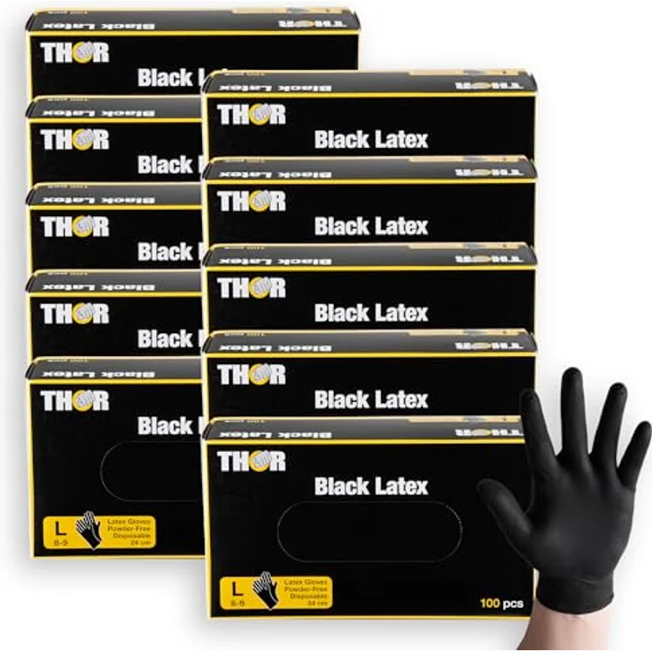 ABENA THOR Latexhandschuhe Schwarz, 1000 Stück, Größe L – Puderfreie Einmalhandschuhe für Küche, Putzen, Grillen & Werkstatt – Bild 1
