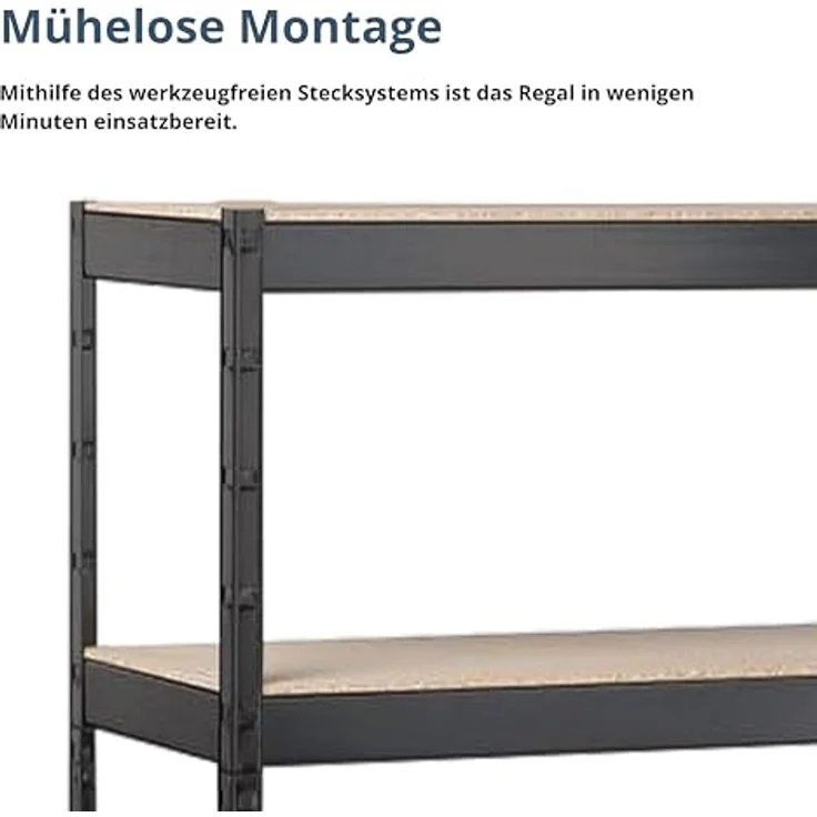 SCHULTE Regalwelt Stecksystem-Grundregal M, 4 Holzböden 1800x1000x400, schwarz – Bild 5