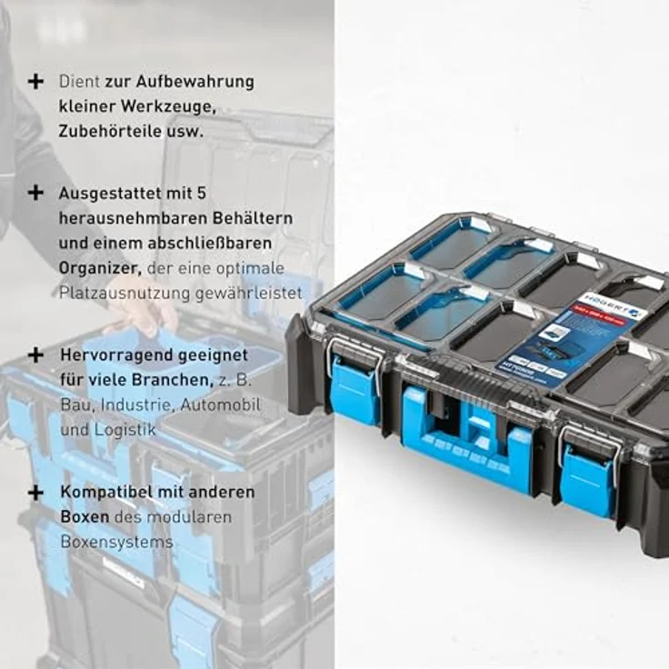 Högert Technik Koffer-Organizer HTM, 5-funktionale Tassen, Metallscharniere, resistent gegen Beschädigungen, wasserdicht und staubdicht, modularer Aufbau - HT7G508 – Bild 4