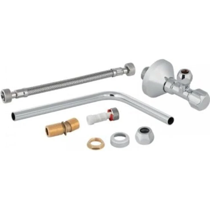 Geberit Monolith Wasseranschlussset seitlich, für Sanitärmodul WC, hochglanz-verchromt, inkl. Eckventil und Panzerschlauch, 131.071.21.1 – Bild 2