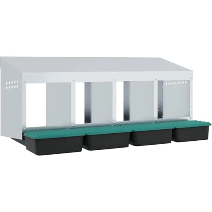 vidaXL Hühnerstall Hühner-Nistkasten 4 Fächer, Wandmontage aus verzinktem Stahl, Farbe: Silber/Dunkelgrün/Schwarz – Bild 4