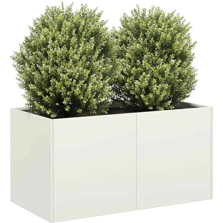 vidaXL Pflanzkübel Weiß 80x40x40 cm Kaltgewalzter Stahl, Garten-Pflanzgefäß mit viel Platz und erhöhter Stabilität – Bild 2