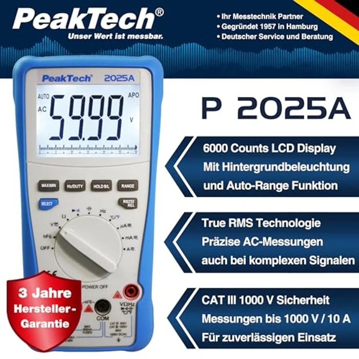 PeakTech Multimeter 2025 A: True RMS Digitalmultimeter ~ 6.000 Counts ...