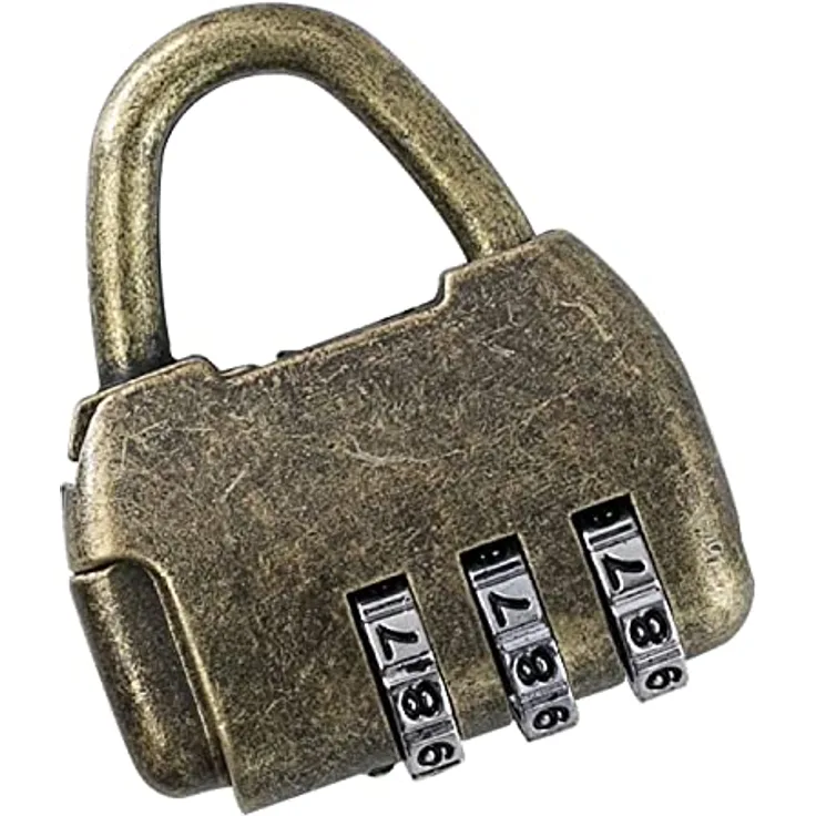 HMF Vintage Deko Zahlenschloss Vorhängeschloss | 3-Stellig | 4,3 x 3,5 x 1,2 cm | Gold