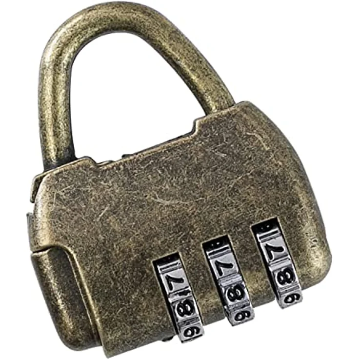 HMF Vintage Deko Zahlenschloss Vorhängeschloss | 3-Stellig | 4,3 x 3,5 x 1,2 cm | Gold – Bild 1