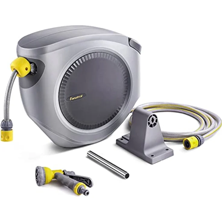 Fanztool Wandschlauchbox FANZTOOL 35m+2m Schlauchbox Set mit Wandhalterung, FlexiStop-Funktion, 8 Funktionen Handbrause, umweltfreundlicher Wasserschlauch - Grau – Bild 1